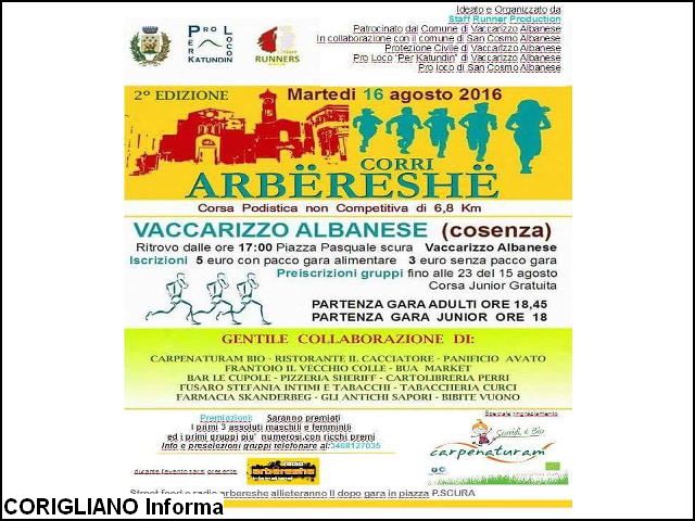 Vaccarizzo Albanese - Corsa podistica Corri Arbereshe